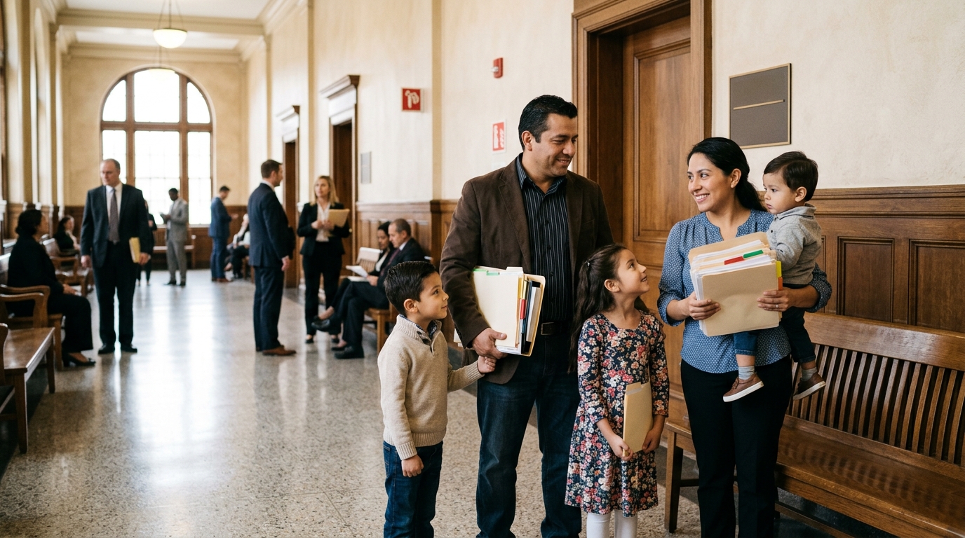 Immigrant family preparing for green card and immigration case review
