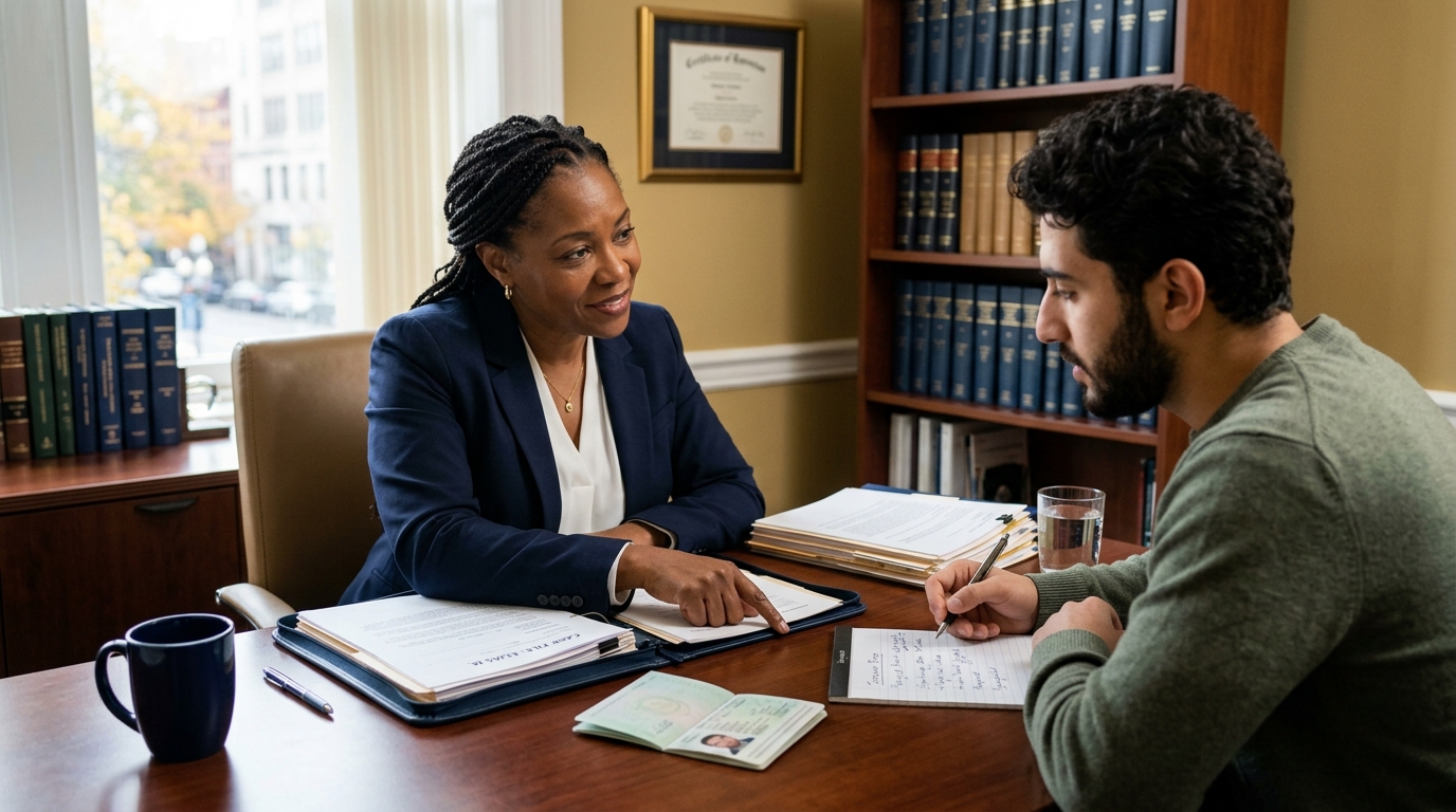 Immigration attorney preparing asylum applicant for interview